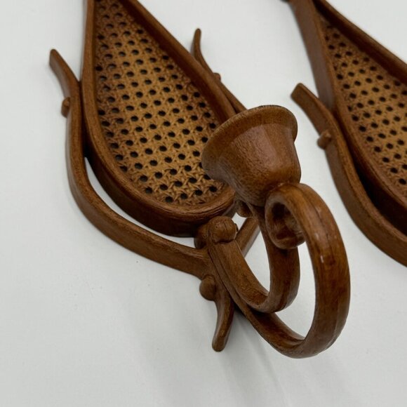 Homco Faux Rattan Wicker Teardrop Wall Sconce Candle Holders  Boho Bohemian MCM - Picture 5 of 16